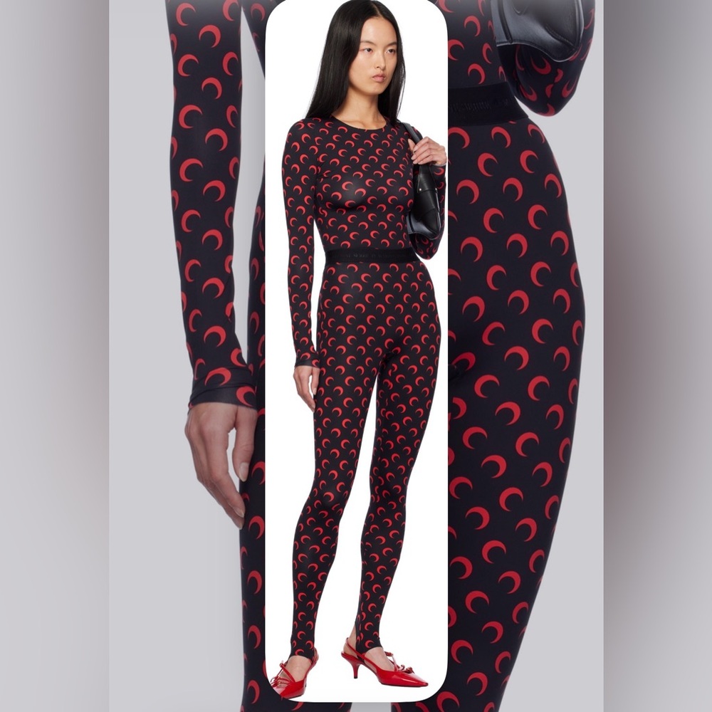 Marine Serre Black & Red Jersey Moon Leggings